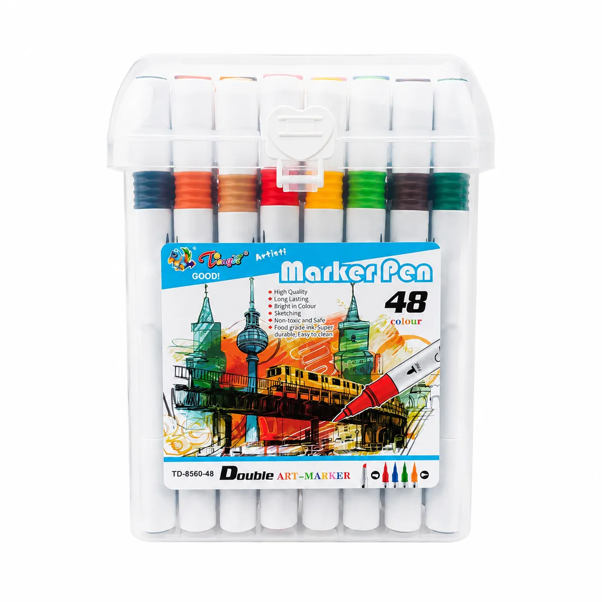 48 Colour Dual Tip Art Marker Pen Set in Storage Case