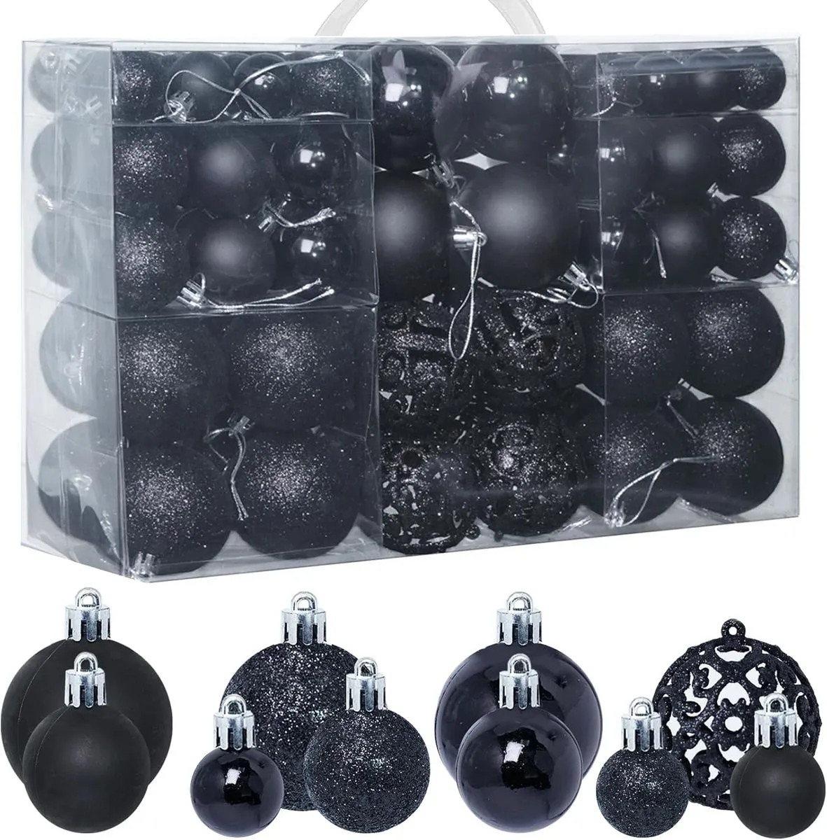 Decorative 100Pc Shatterproof Baubles - Black