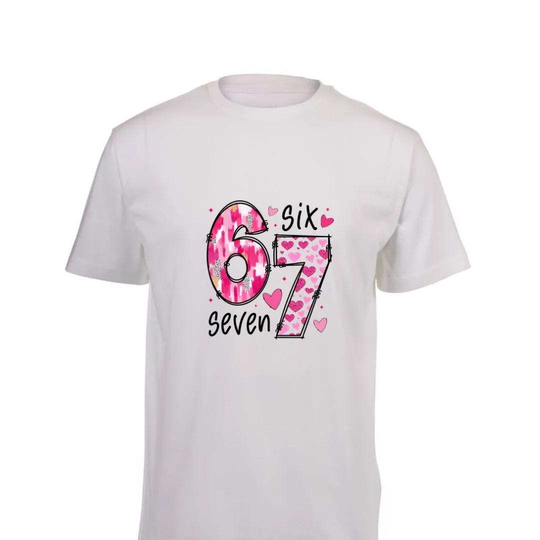 Kids White Short Sleeve T-Shirt - Pink 6 7