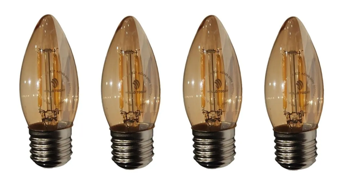 E27 3W Candle LED Filament Bulb - 4 Pack Warm White C35 Globe