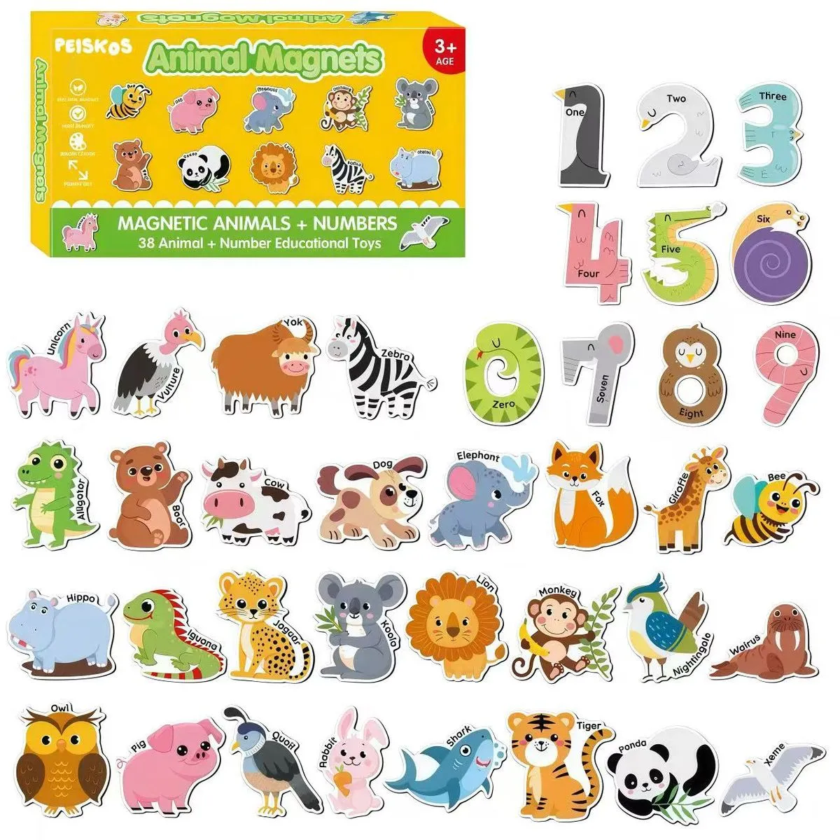 PEISKOS Magnetic Letters Number Fruits Learning Toys for Toddlers Preschool - Animals
