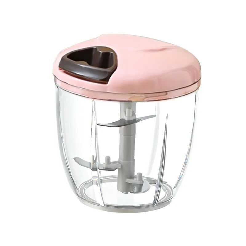 900ml Manual Food Chopper - Garlic, Ginger, Meat & Veggie Processor - Pink