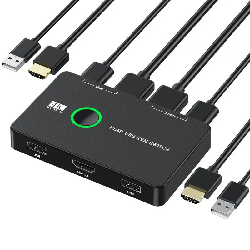 USB/HDMI KVM Switch for PC Laptop 2 Computers Sharing 4 USB Ports