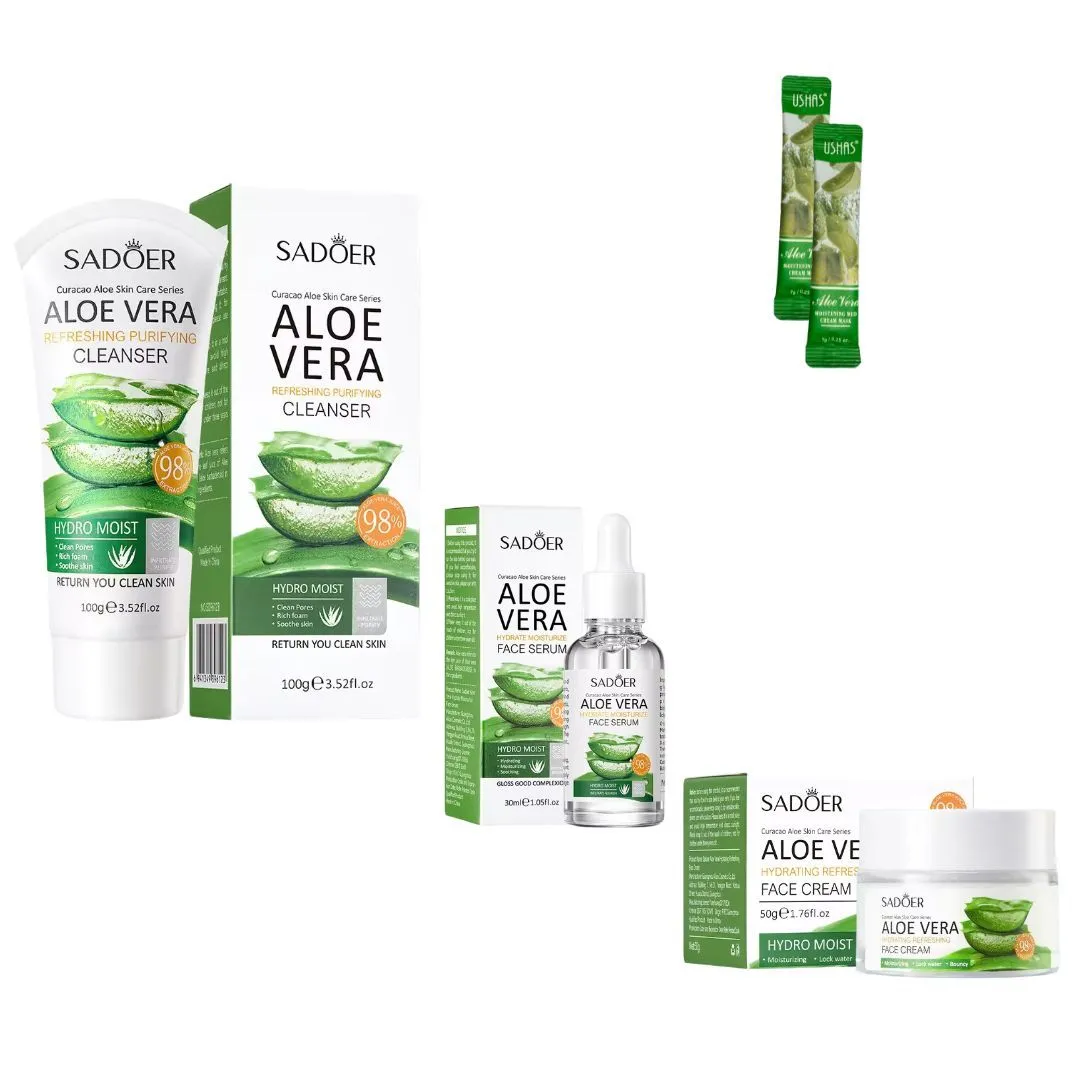 Skincare Kit aloe vera - facewash, nourishing Serum, Moisturizer & Mask
