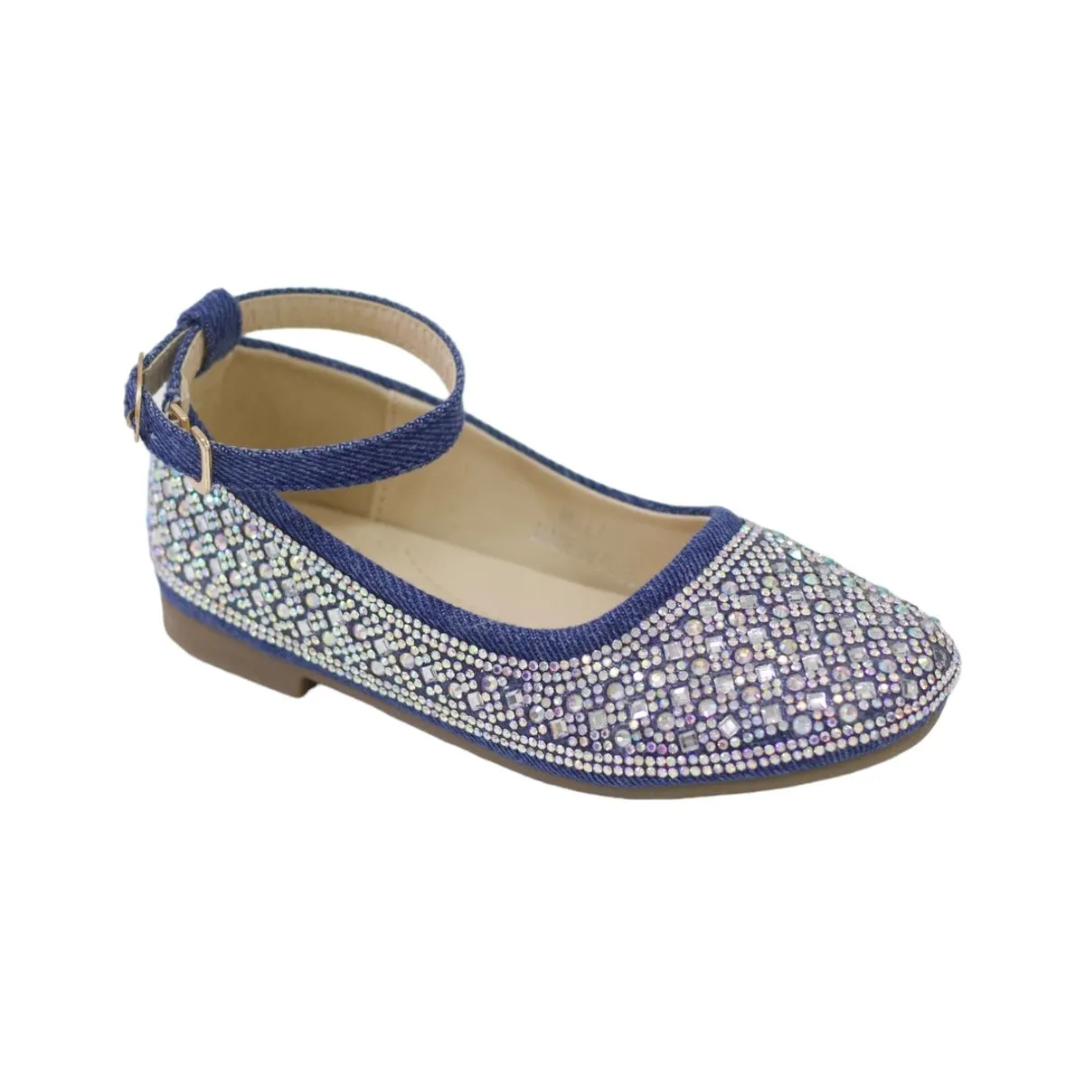 LaMara Paris Millie Infant Girls Denim Ballerina With Pearls Blue
