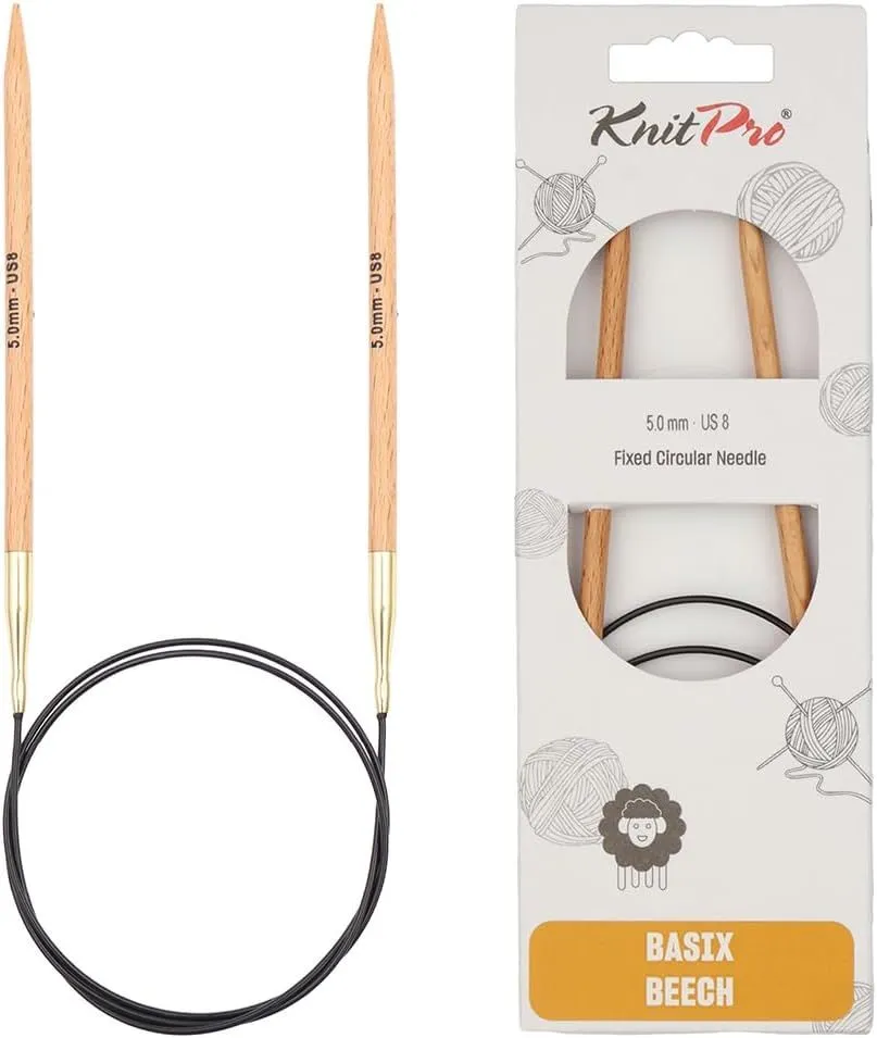 KnitPro Basix Beech Wood Fixed Circular Knitting Needles - 100 cm | 5.0 mm