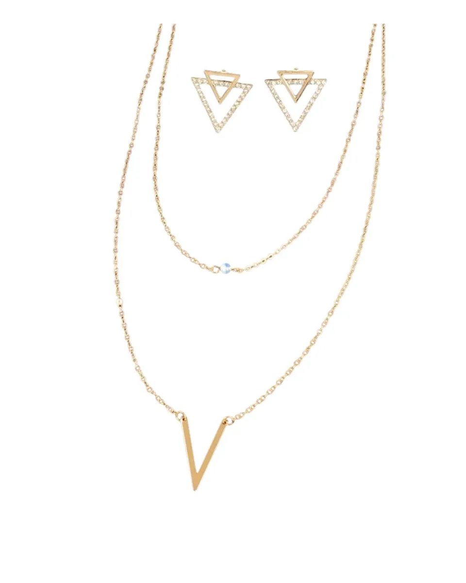 3 Piece Double Layered Jewellery Set - Gold