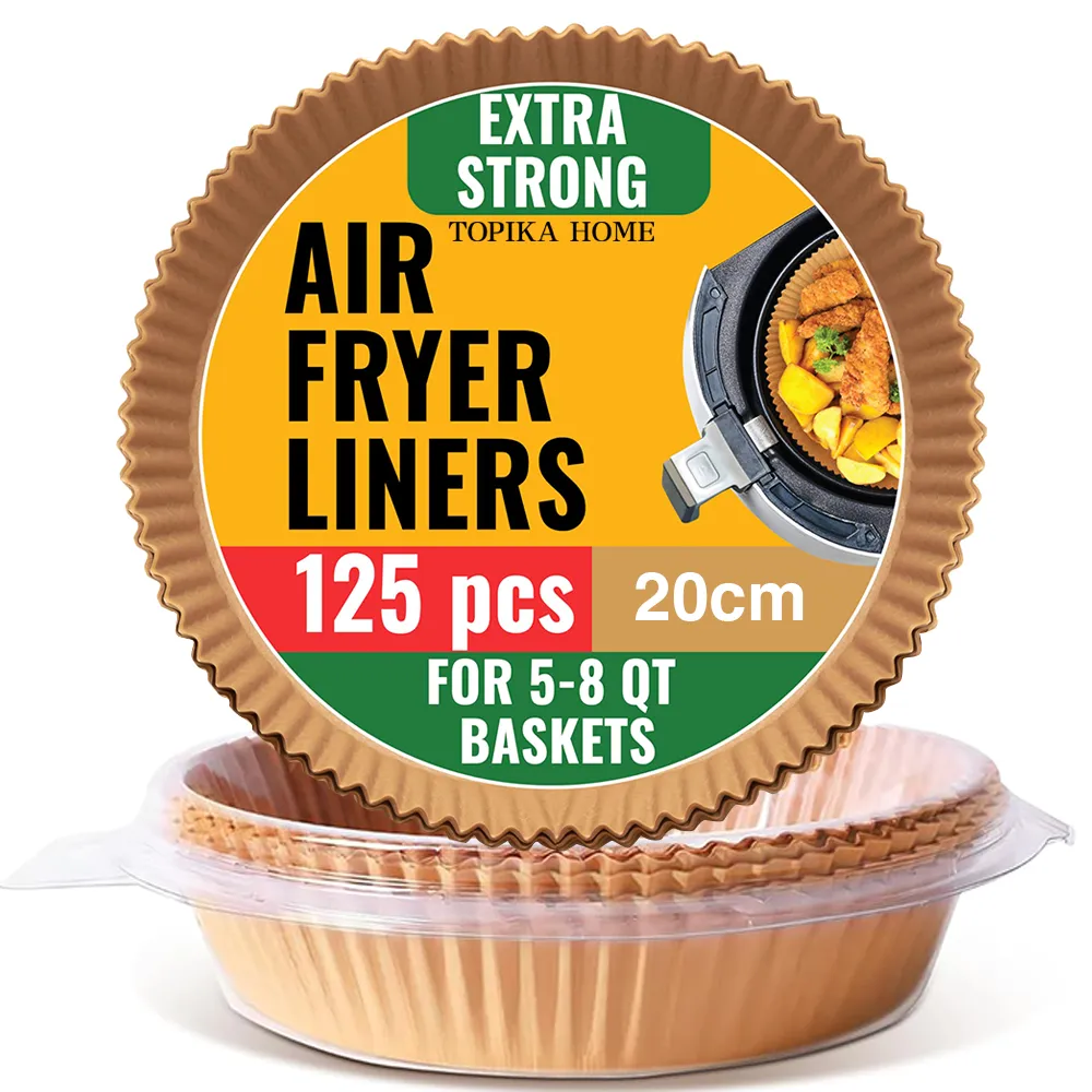 Topika Round Air Fryer Liners,125pcs Airfryer Liners Disposable for Frying - brown-20cm