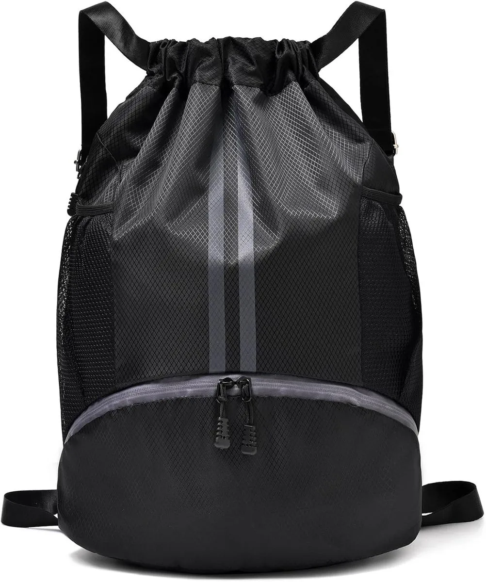 Drawstring Backpack Gym Bag with Shoes Compartment for Women Men