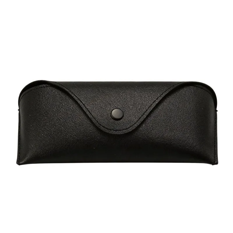 Litchi Snap Button Glasses Case Soft Padded Protective Eyewear Holder - Black