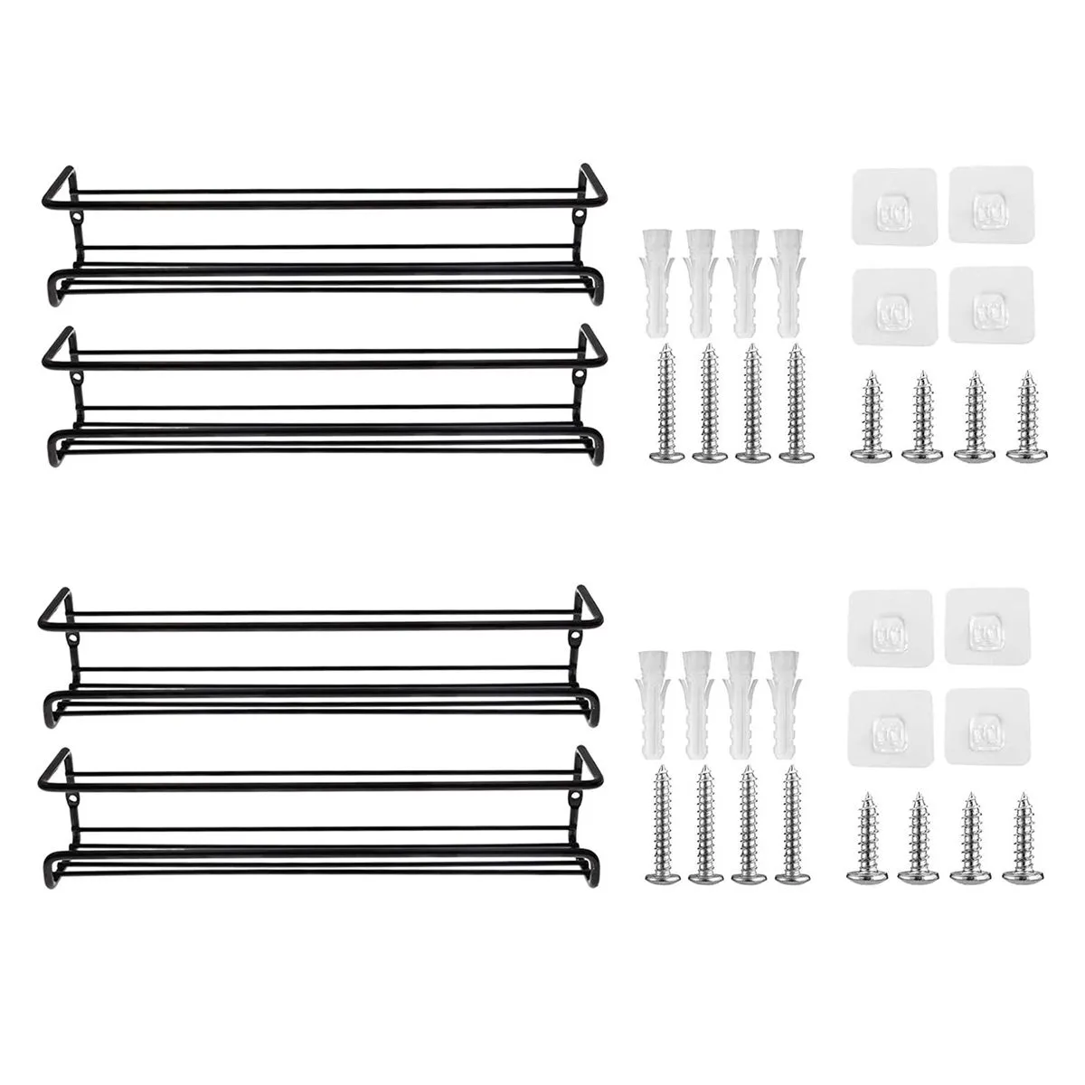 Spice Rack Organizer Wall Mount Set, Space-Saving Kitchen Bathroom Holder - Black