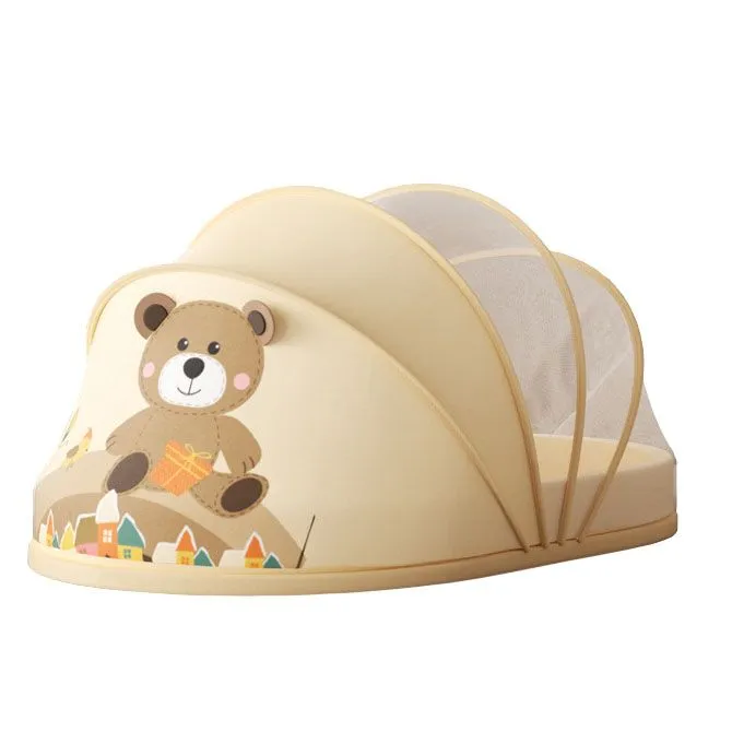 Portable Cartoon Crib Sleep Mattress Anti Mosquito Net Toddler Bed - Light Brown
