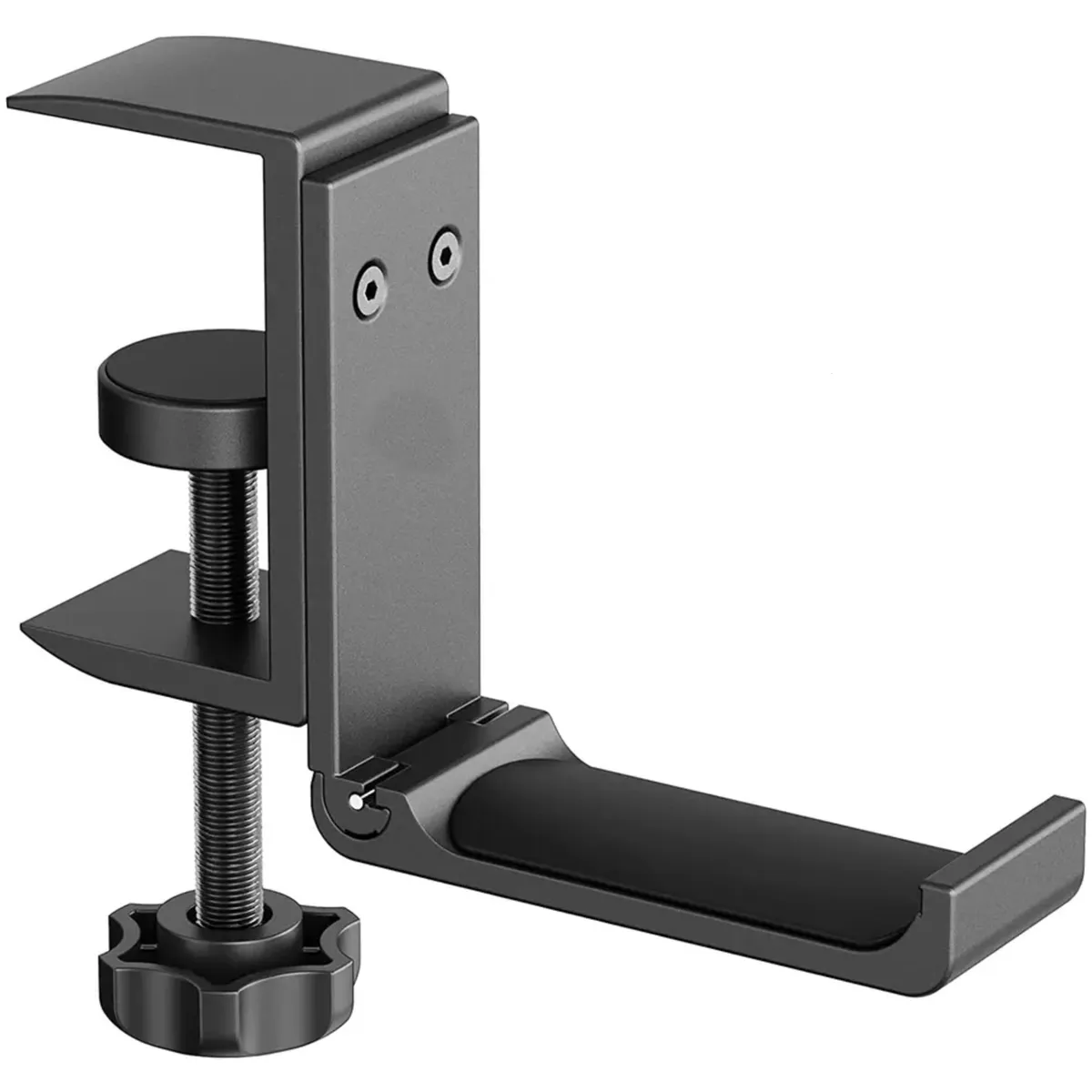 Portable Foldable Aluminum Headphone Hook Mount Desk Clamp - Black