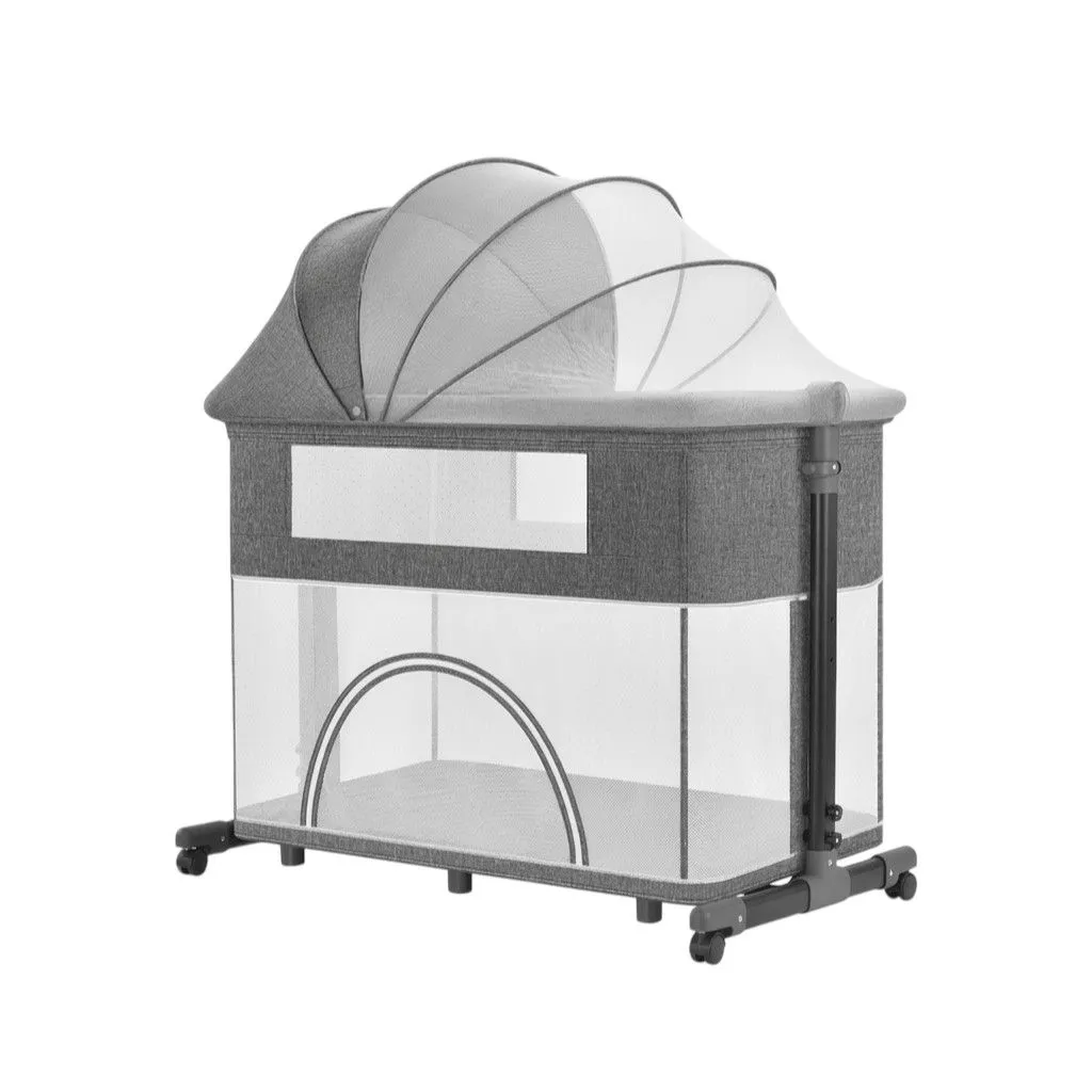 Foldable Mesh Baby Bassinet With Mosquito Net - Grey