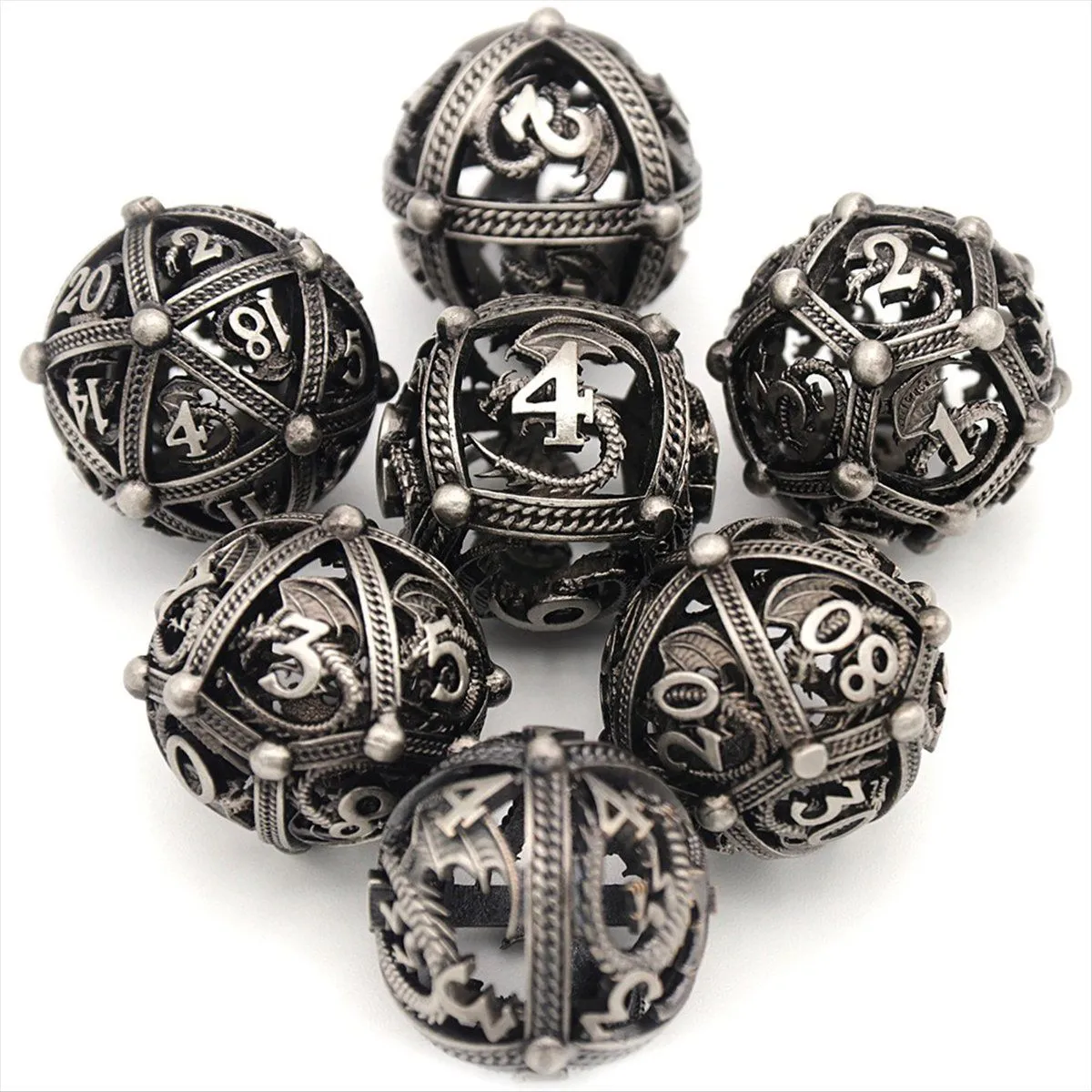 7 Pcs Metal Dice Set For D&D Dungeons And Dragon Tabletop Game A