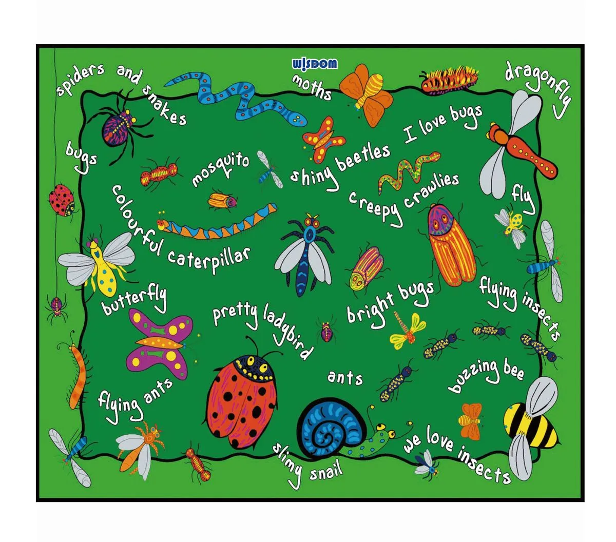 Kids Non-Slip Insects Educational Carpet 240x200cm -Classroom, Playroom Rug