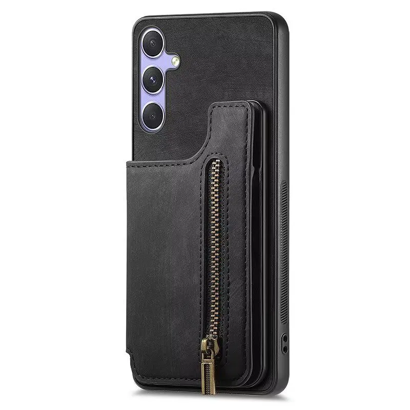 Leather Case Compatible With Samsung Galaxy S25 Plus Magnetic Wallet Phone Cases - Black