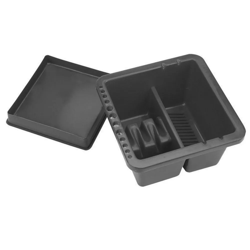 Portable Paint Brush Basin with 12 Hole Brush Holder & Palette Lid - Black