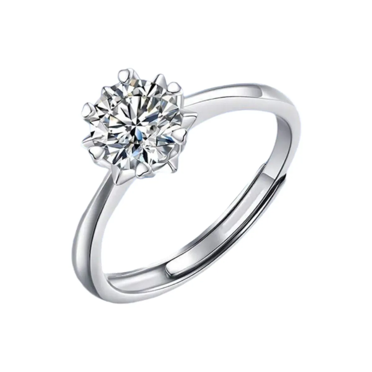 Certified 1.00ct Snowflake Moissanite Diamond 925 Silver Adjustable Ring