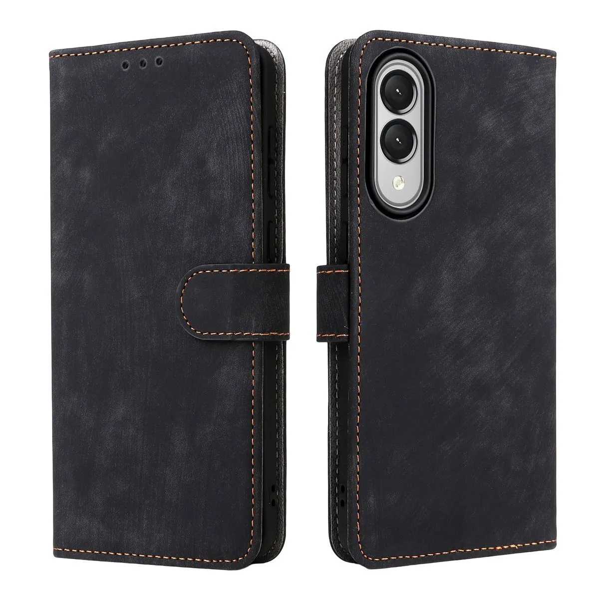 Flip Cases Compatible With Samsung Galaxy S25 Edge Shockproof Leather Cover - Black