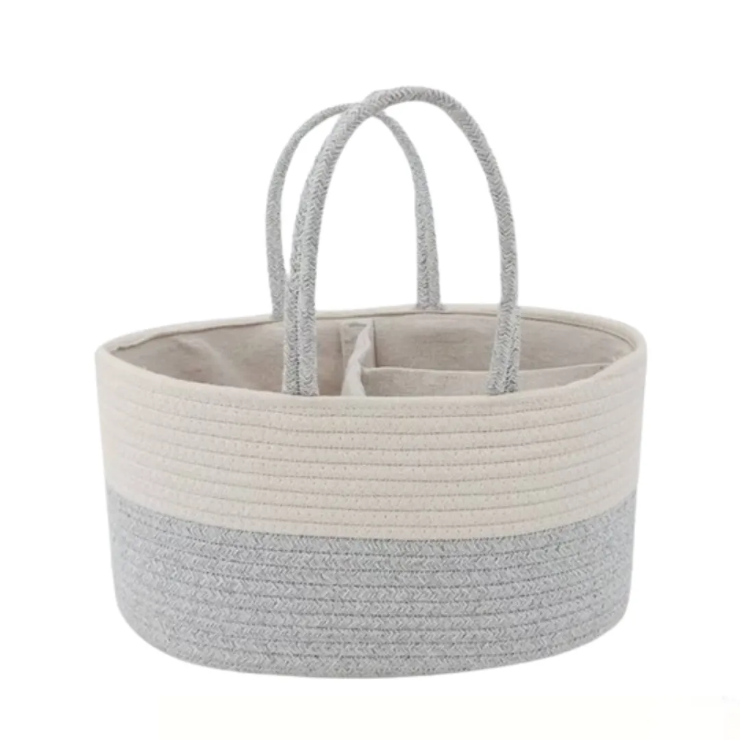 Rope Diaper Caddy Storage Basket - White and Grey 