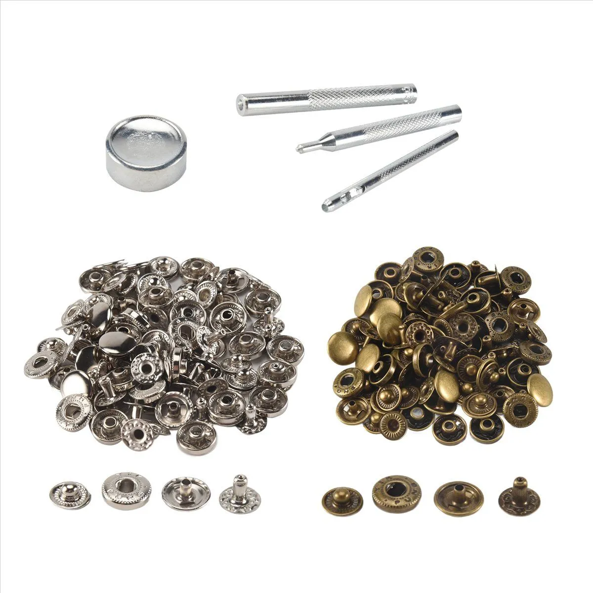 25pcs silver + 25 pcs bronze Snap Button Metal tool set for handbags