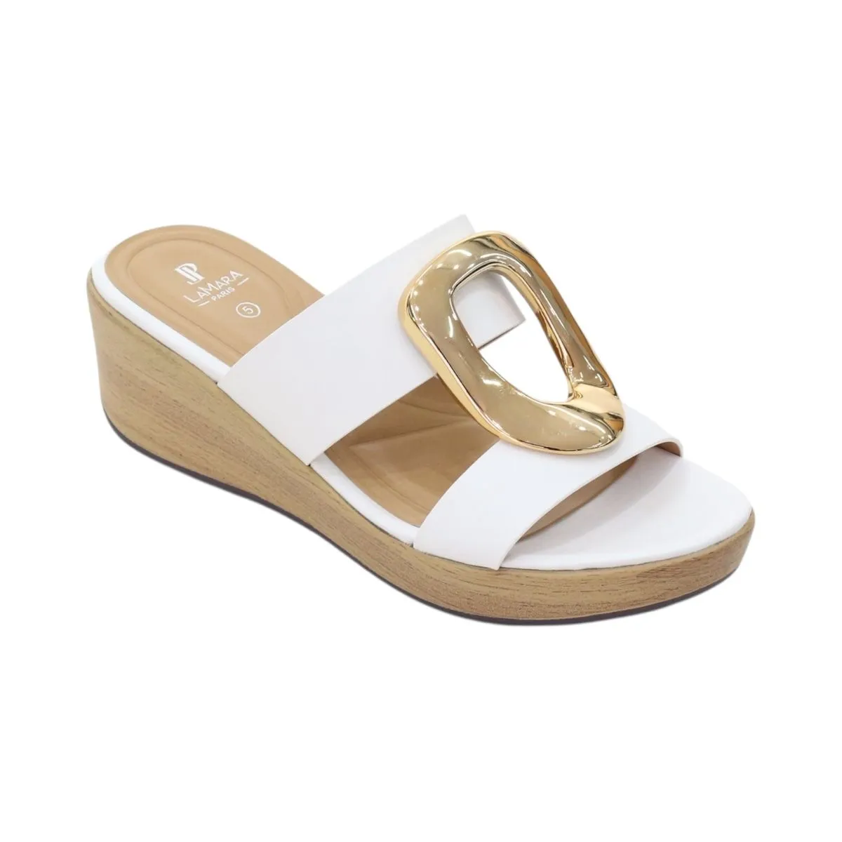 Lamara Paris Dew 2 Band Wedge 9 Cm Heel Slide With Trim White
