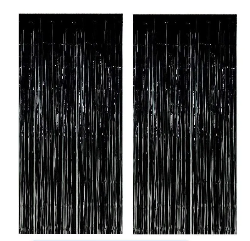 2 Pack Party Foil Fridge Curtain Backdrop Decoration - 1m x 2m - Black
