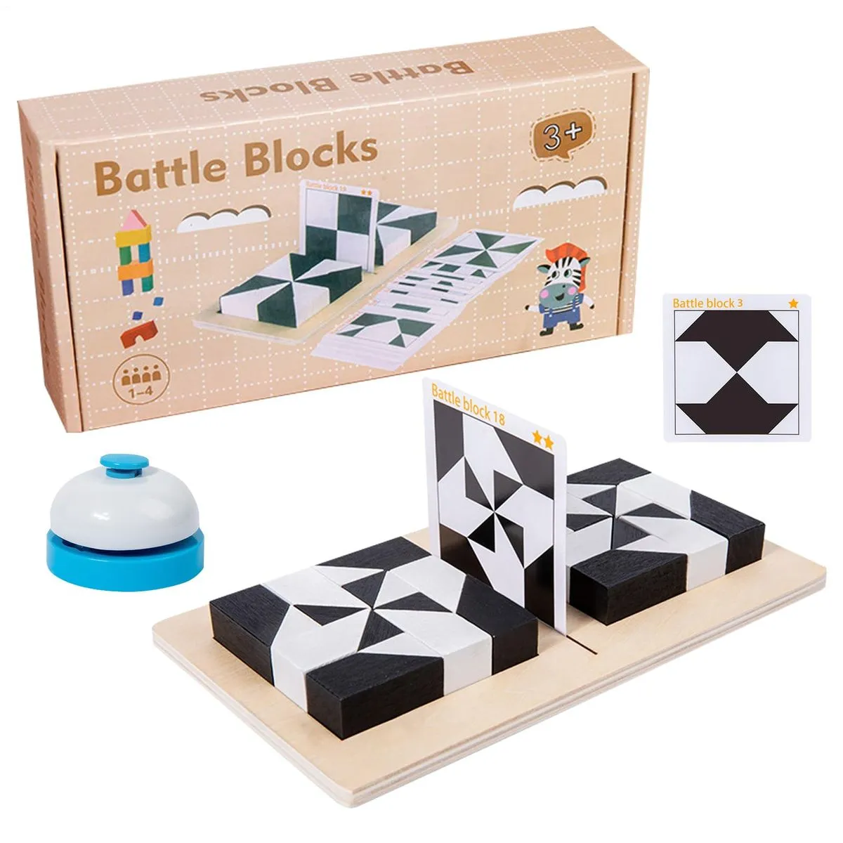 Wooden Building Blocks Wooden Hidden Block Battle Puzzle Toy With A Bell