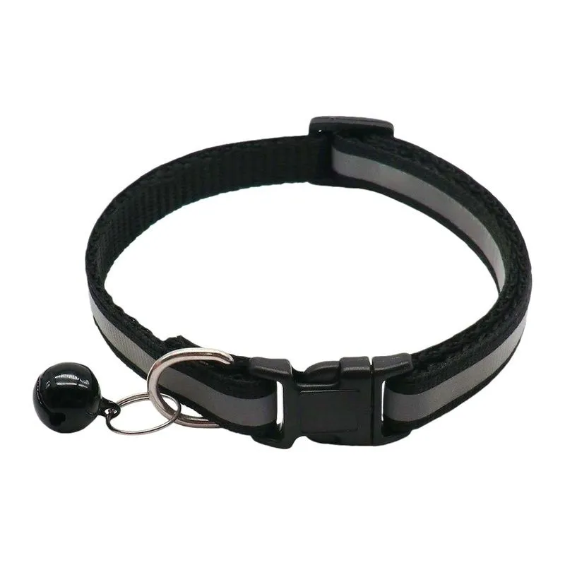 1 Piece Reflective Adjustable Cat Dog Collars With Bells - Black
