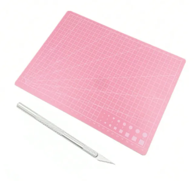 A4 Cutting Mat and Precision Craft Utility Knife with 5 Spare Blades - Pink