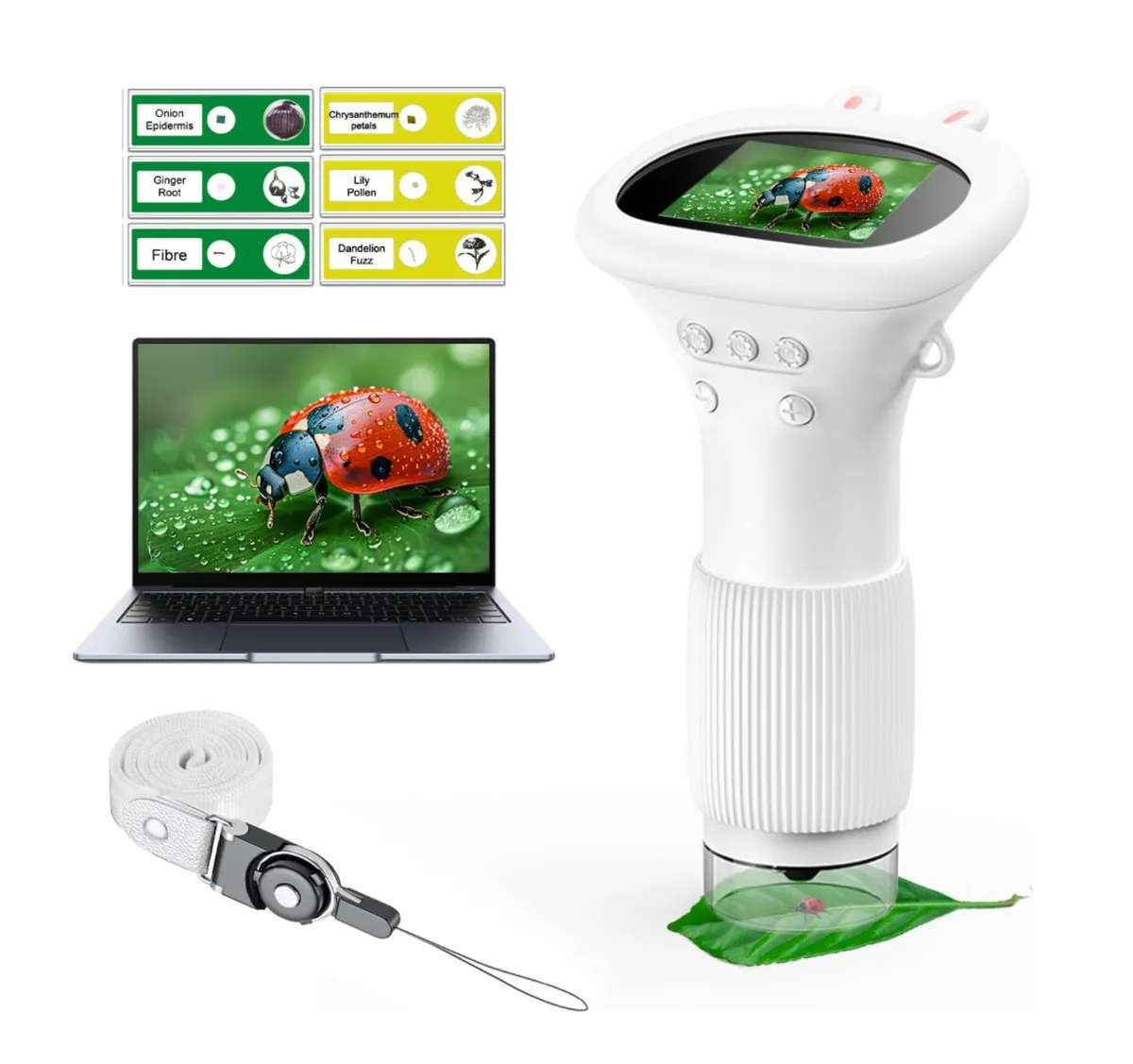 Professional Digital Microscope 1000X with 2" IPS HD Screen - White