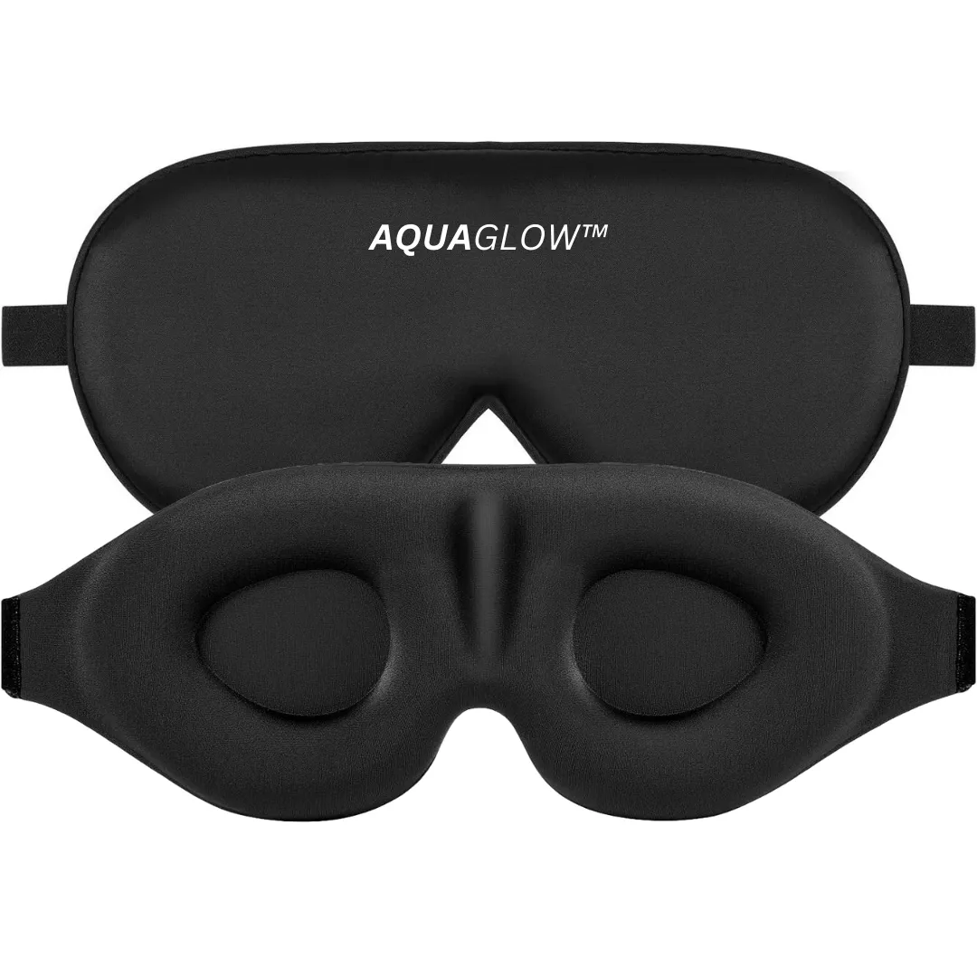 AquaGlow Sleep Eye Mask - 3D Memory Foam/100% Light Blocking/Zero Pressure - Black