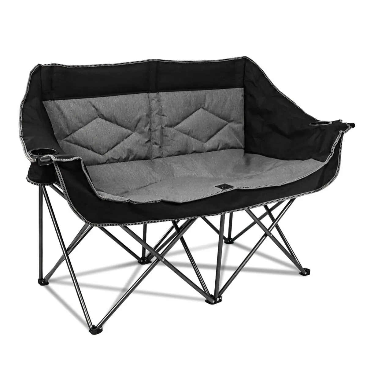 Folding Loveseat Camping Chair, Portable Loveseat Chair with Cup Holder - Black
