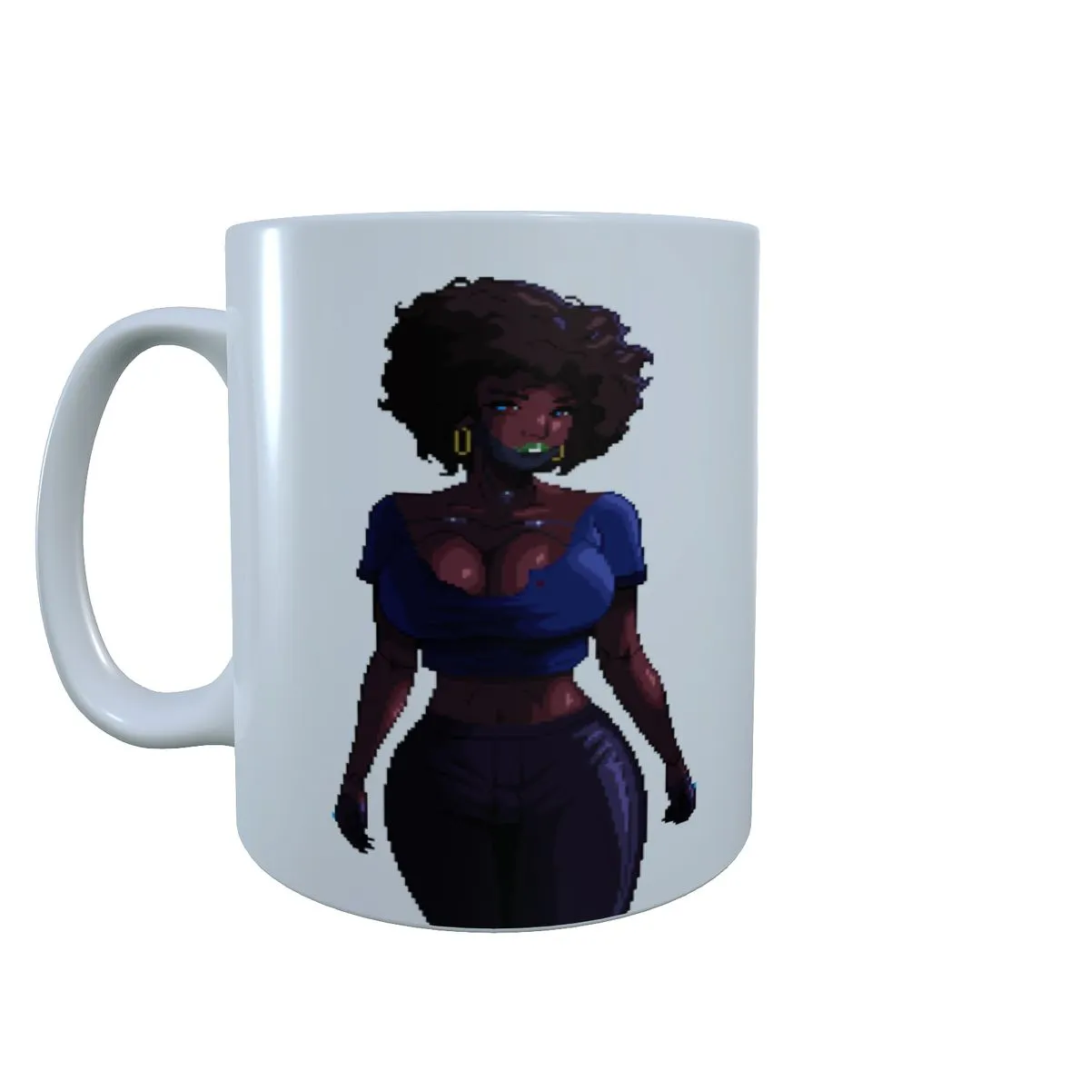 Cyberpunk Pixel Art Blue Shirt Lady - Cyberpunk Coffee Mug
