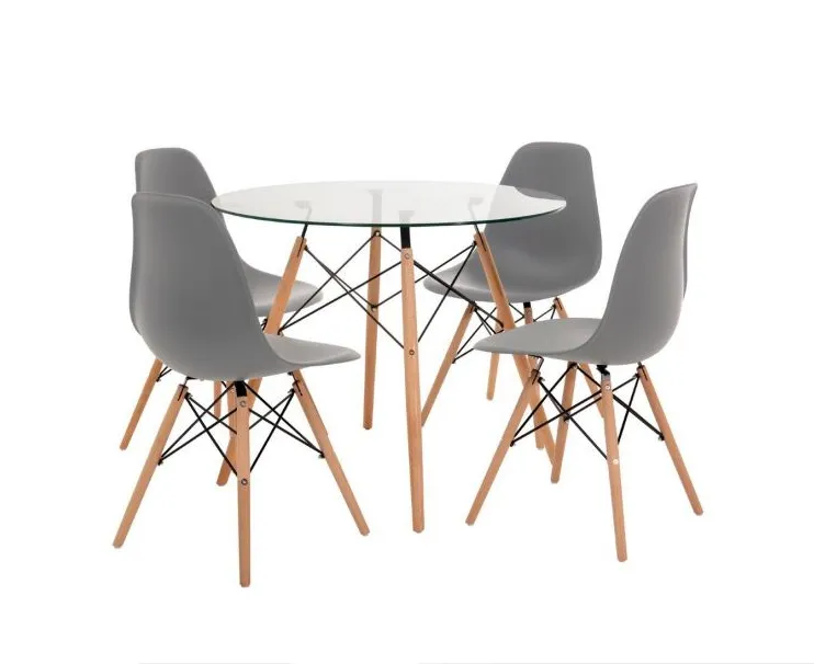 5 Piece Glass Table and Wooden Leg Chairs