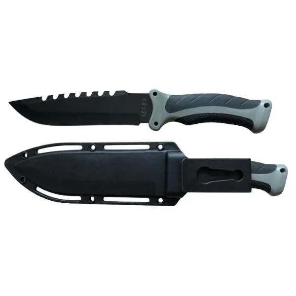 Fixed Blade Tactical Knife with Sheath - Black