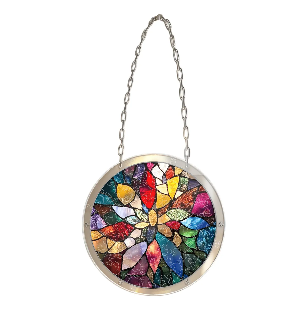 Wacocetoy Flower Stained Glass Style Acrylic Jigsaw Suncatcher Puzzle