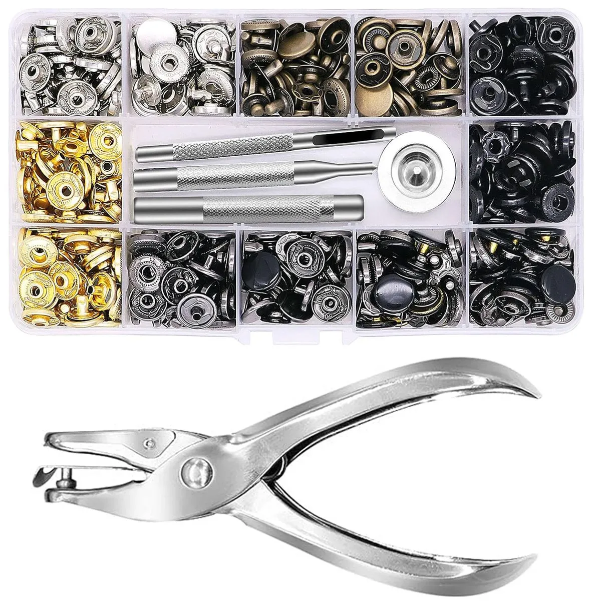 120 PCS Metal Button Snaps Press Studs Kit with Punch Pliers & 4 Tools