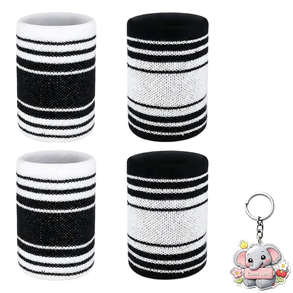 Striped Sports Wristbands for Cricket & Tennis - 4 Pack
