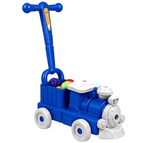 Kids Push Train Trolley Toy with Handle and Play Balls - Blue