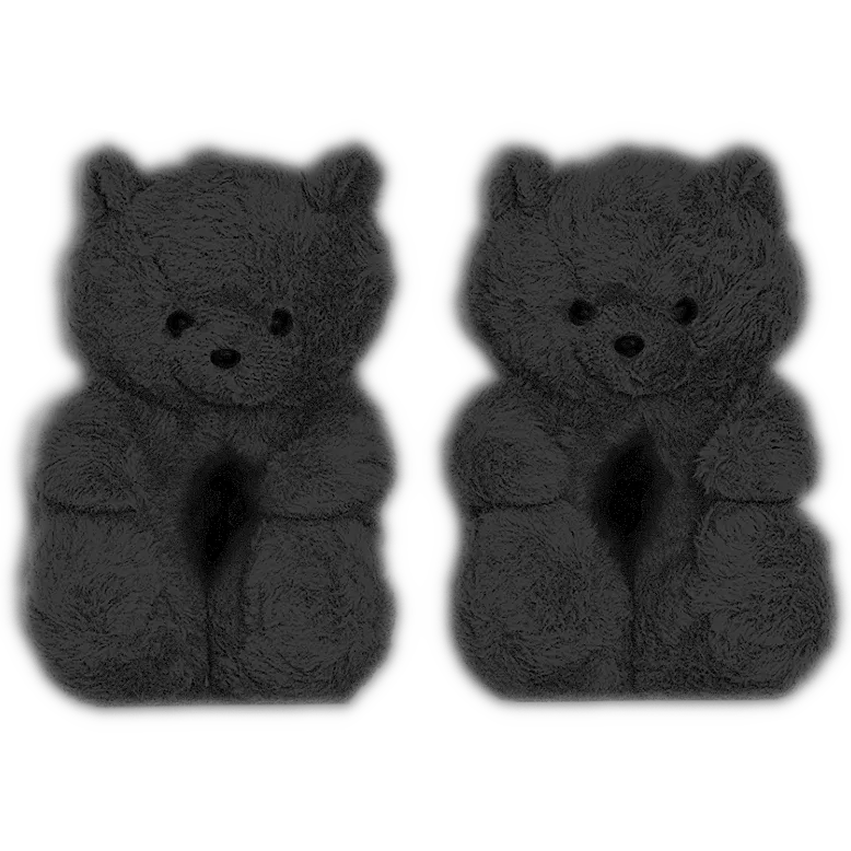 Plush Teddy Bear Slippers - Black