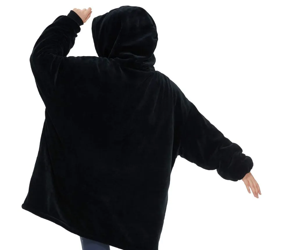 Soft & Comfy Cotton Hooded Blanket Hoodie-Unisex - Black