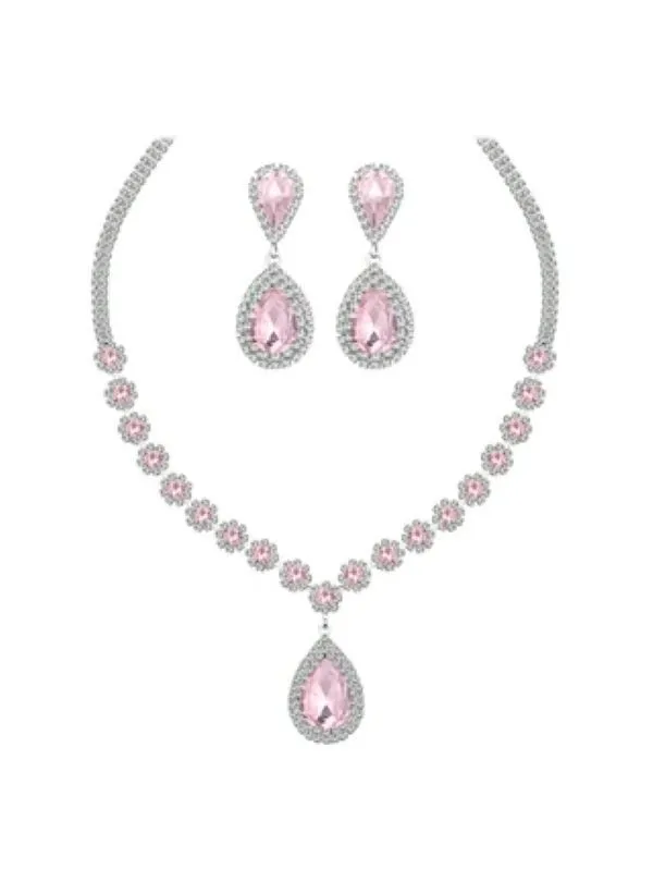 Jewelry Sets for Brides Silver Prom Jewelry Rhinestone Necklace Earrings