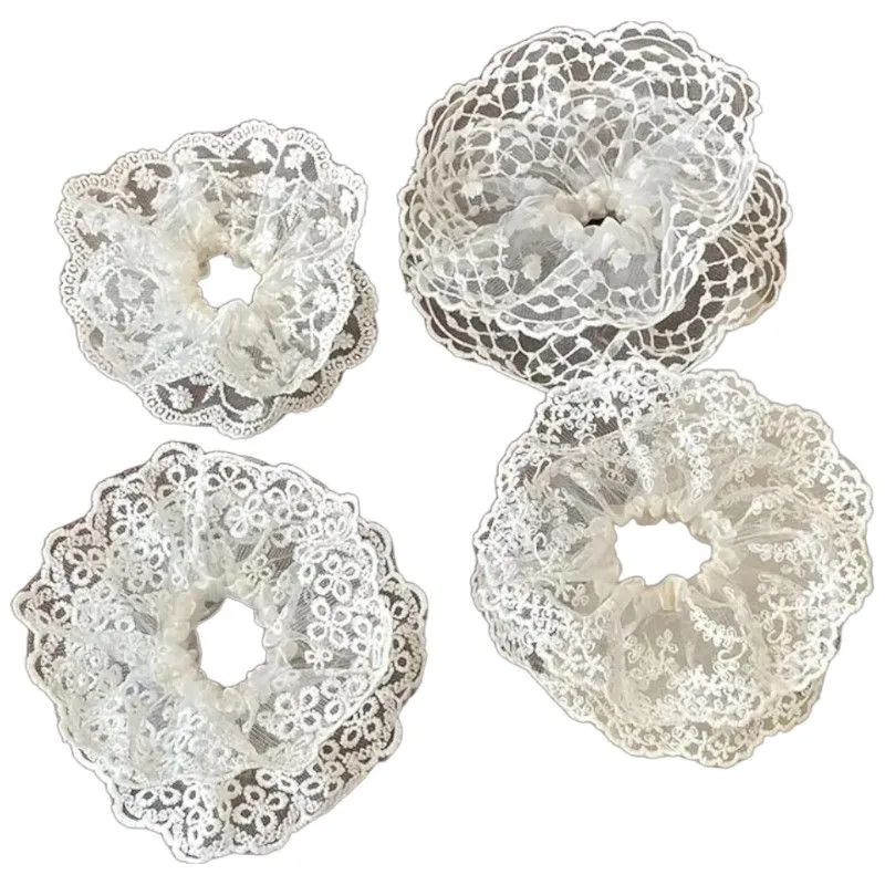White Lace Scrunchies - 4-Pack
