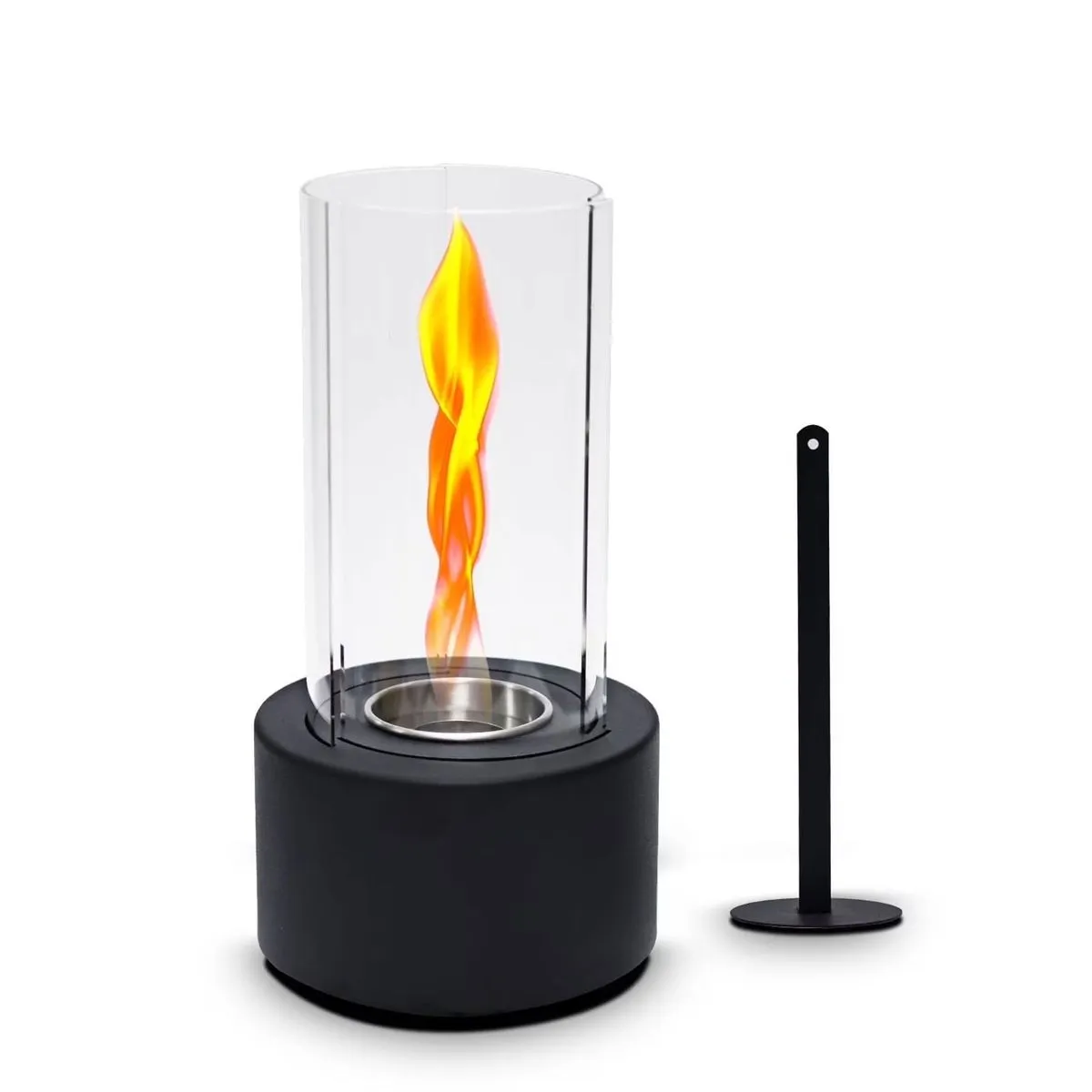Alcohol Fireplace Lamp - Compact Desktop Glass Heater & Ambient Light - Black
