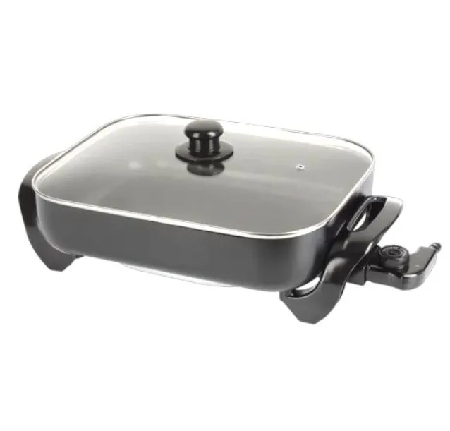 Platinum Black Electric Frypan 7L Non-stick Tempered Glass Lid wok Wok