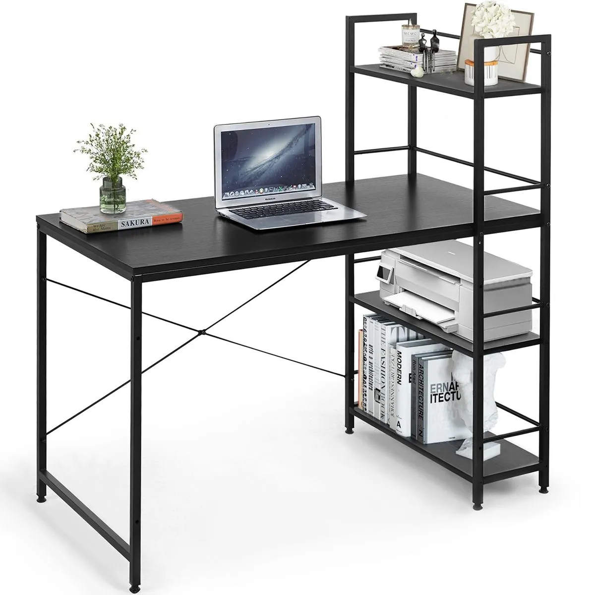 Work Desk Office Computer Table Book Shelf Storage Rack Desk - Black