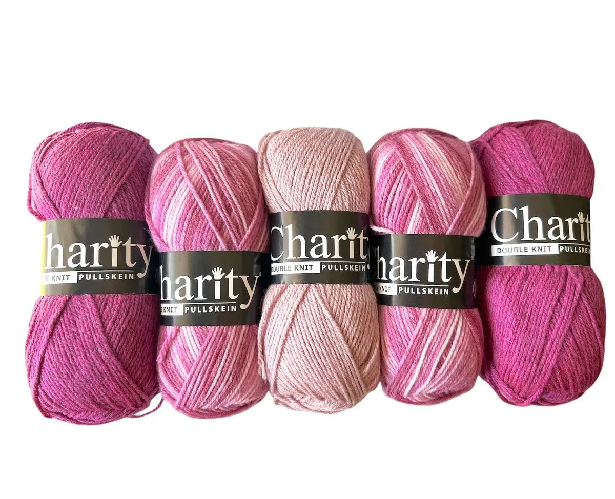 Elle Charity Double Knit 100 % Acrylic Yarn Set of Five Balls (5 x 100g) - Frosted Pink, Raspberry,…