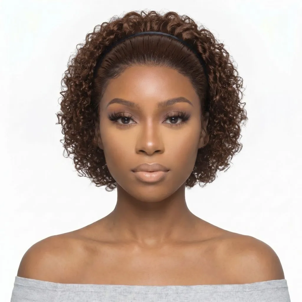 Brown Brazilian Hair Pixie Water Curly Frontal Wig 13x4Full Lace Front Wig
